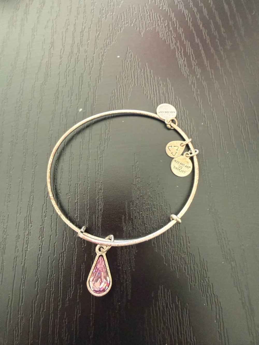 Alex and Ani Silver Bangle with Pink Teardrop Charm